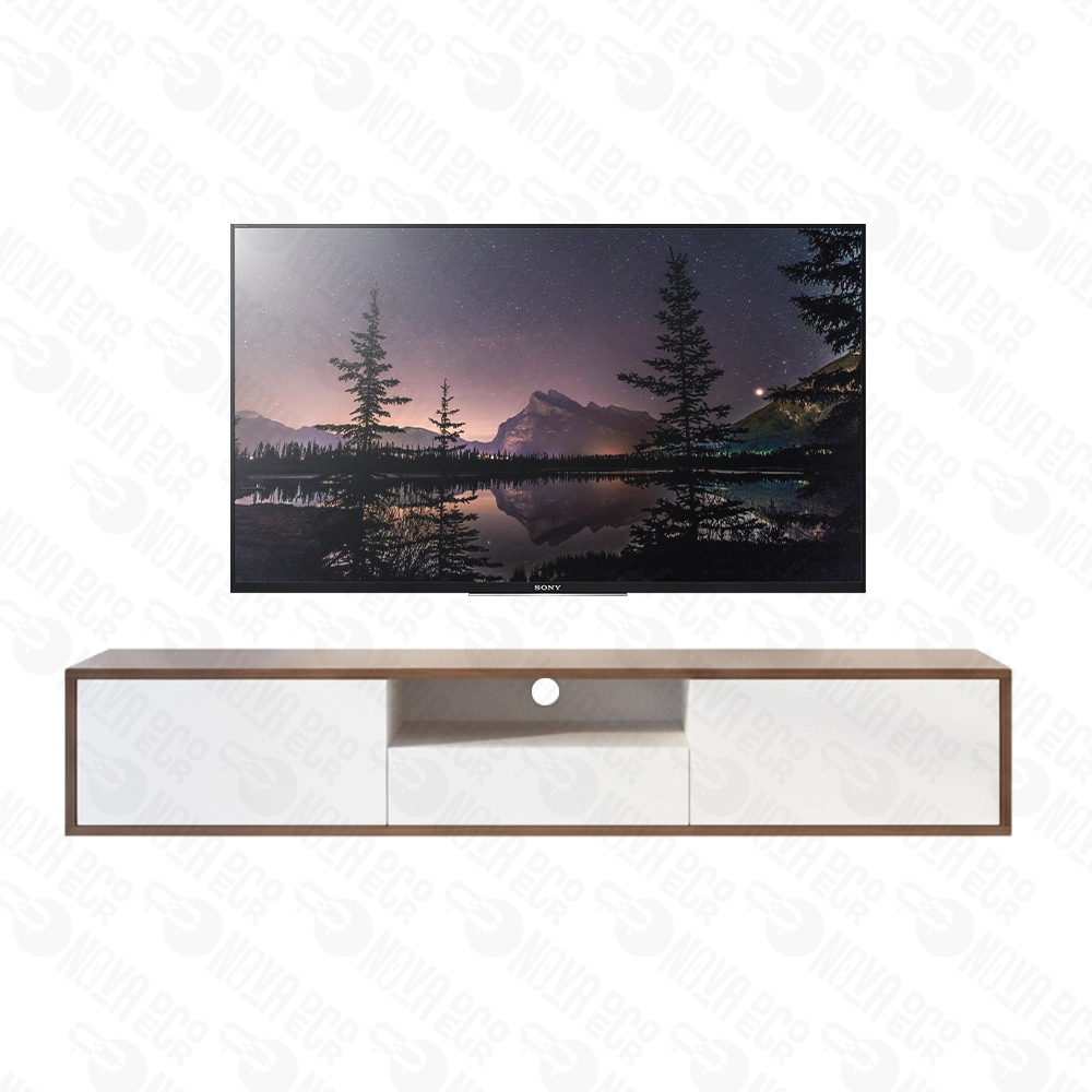 Meuble TV Suspendu Design Moderne Blanc et Marron 4